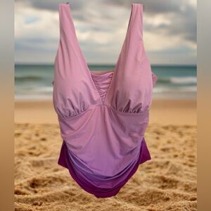 NWT Lands' End Pink and Purple One Piece Swimsuit Size 24W